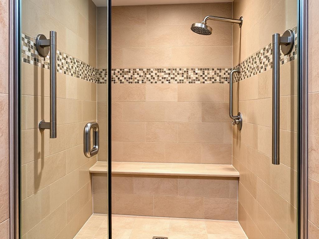 Remodeled bathroom with grab bars