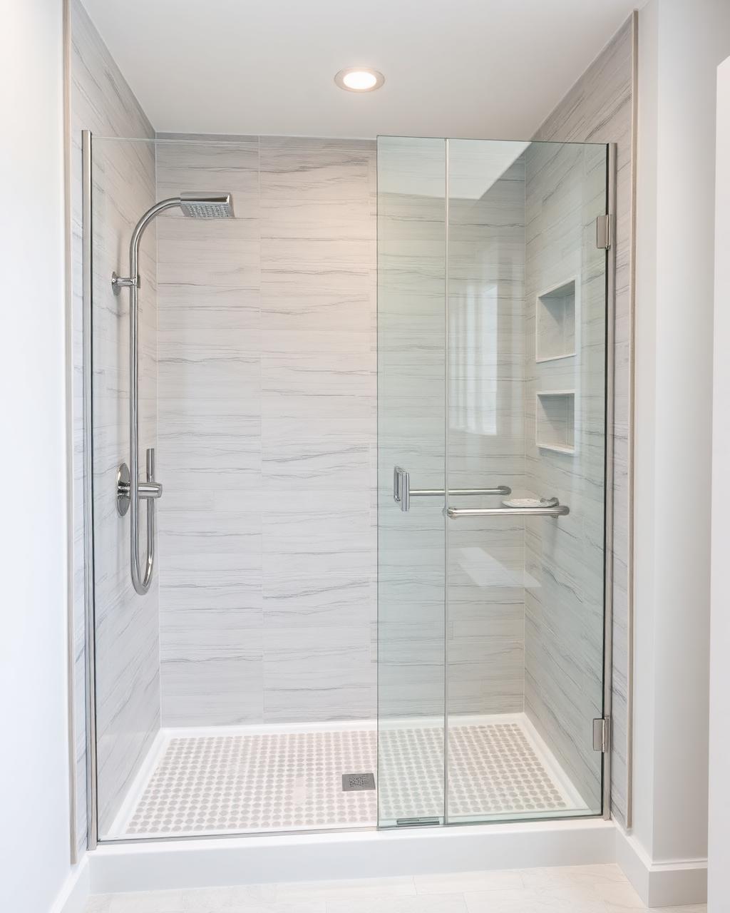 Curbless shower with glass screen